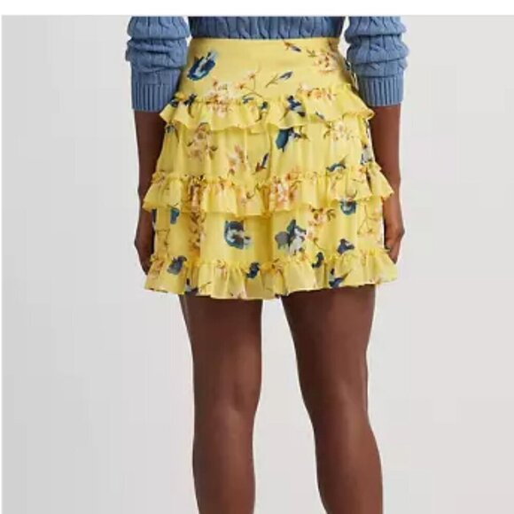NEW Lauren Ralph Lauren Womens 14 Ruffled Mini skirt Yellow H691 - Picture 2 of 11